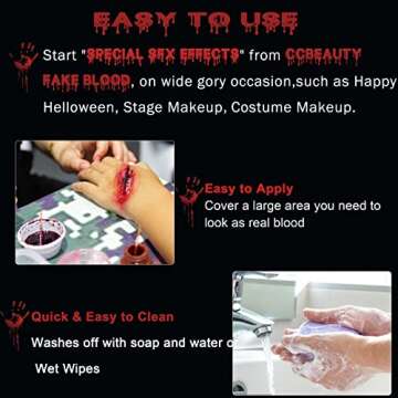 CCBeauty Fake Blood Washable, Stage Blood Makeup, Safe Realistic Edible Scab Bloods for Clothes, Vampire Makeup for Halloween Costume,Theater, Cosplay, Zombie, Special Effects,SFX Makeup, 1oz Dark