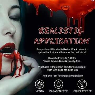CCBeauty Fake Blood Washable, Stage Blood Makeup, Safe Realistic Edible Scab Bloods for Clothes, Vampire Makeup for Halloween Costume,Theater, Cosplay, Zombie, Special Effects,SFX Makeup, 1oz Dark
