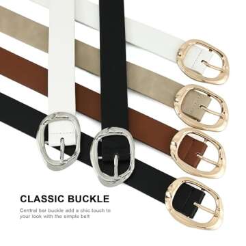 Earnda Black Leather Belts for Women Casual Fashion Waist Belt with Liquid Shapes Gold Buckle for Jeans Pants Dresses 1.18" Width Small