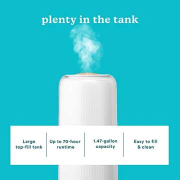 Homedics Ultrasonic Humidifier - Large Deluxe Air Humidifiers for Bedroom, Plants, Office - Top-Fill 1.47-Gallon Tank, Cool Mist, Essential Oil Pads and Built-In Timer, 3 Speed Settings, White