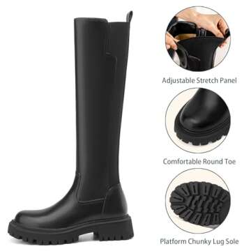 TEAIEUI Women's Knee High Boots Fashion Platform Lug Sole Tall Riding Boots Comfortable Stretch Calf...