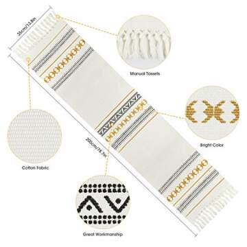 Table Runner 14 x 72inch Long, Crochet Lace Table Runner with Tassels for Home Dining Farmhouse Table Linen Table Décor