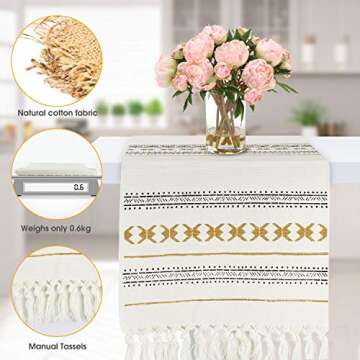 Table Runner 14 x 72inch Long, Crochet Lace Table Runner with Tassels for Home Dining Farmhouse Table Linen Table Décor