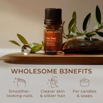 Gya Labs Australian Tea Tree Essential Oil for Skin - 0.34 Fl Oz - 100% Pure Natural Melaleuca Tea Tree Oil for Hair, Face, & Toenail, Piercings Scalp & Candle Making Scent