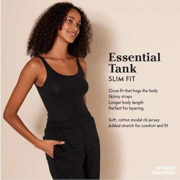 Amazon Essentials Women's Slim-Fit Thin Strap Tank Top, Pack of 2, Black/White, Medium