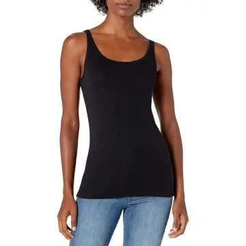 Amazon Essentials Women's Slim-Fit Thin Strap Tank Top, Pack of 2, Black/White, Medium