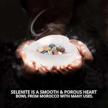 Himalayan Glow Natural Selenite Bowl Heart Shape Selenite Crystal - 10 cm for Reiki Healing Meditation & Decoration, Idle for Gift, Home, Office, White