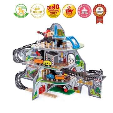 Hape Wooden Railway Mighty Mountain Mine Railway Playset| 4-Level Railway Train Track Playset with C...