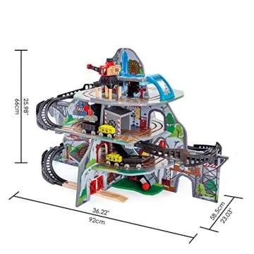 Hape Wooden Railway Mighty Mountain Mine Railway Playset| 4-Level Railway Train Track Playset with Crane and Magnetic Train Cars for Kids