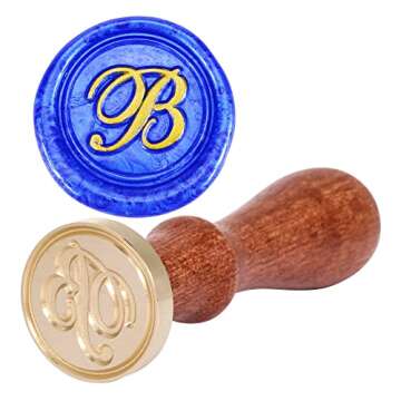 Letter B Wax Seal Stamp, Yoption Vintage Retro Brass Head Wooden Handle Alphabet Letter Initial Wax ...