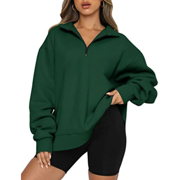 Trendy Queen Oversized Half Zip Sweatshirt for Women - Cozy Fall Fashion in Dark Green