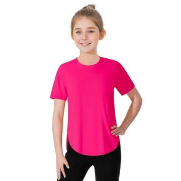 JOCMIC Girls Athletic Shirts Short Sleeve Quick Dry T-Shirt UPF 50+ Basic Tee Tops for Kids Teens Sp...