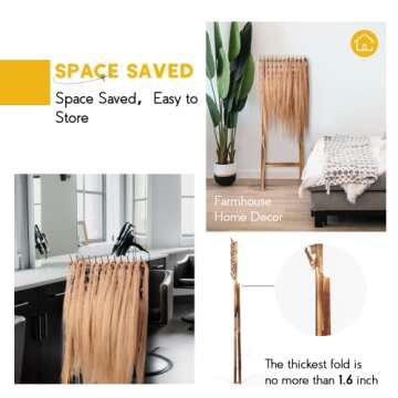 Winartton Braiding Hair Rack Set, Wooden Hair Stand Rack with Braiding Tools, Foldable Hair Holder for Braiding Hair, Time Saving Hair Extension Hair Divider Hanger Rack for Stylists (72 Pegs)