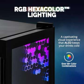 NewAir | 85 Can Beverage Fridge with LED Color Changing Door | Prismatic Series Beverage Refrigerator with RGB HexaColor LED Lights, Mini Fridge for Gaming, Game Room, Party Festive Holiday Fridge