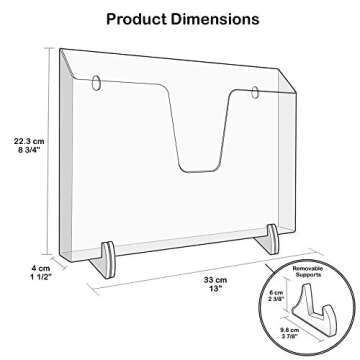 Acrimet Pocket File Holder Horizontal Design Brochure Display (for Wall Mount or Countertop Use) (Removable Supports Included) (Letter Size) (Clear Crystal Color)