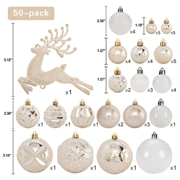 50-count Champagne and White Christmas Ornament Set