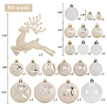 50-count Champagne and White Christmas Ornament Set