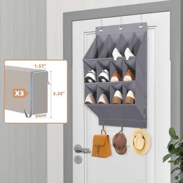 STORAGE MANIAC 2 Pack Over Door Shoe Organizers 12 Large Pockets Hanging Shoe Organizer Shoe Rack Door Closet Shoe Organizer for Wall, Dorm & Narrow Door Storage Shoe Holder Over Door Organizer Grey