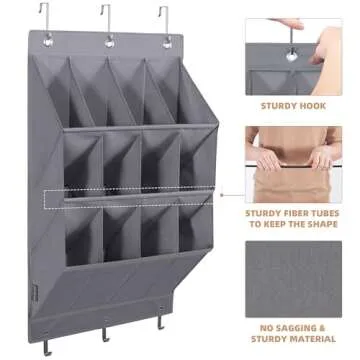 STORAGE MANIAC 2 Pack Over Door Shoe Organizers 12 Large Pockets Hanging Shoe Organizer Shoe Rack Door Closet Shoe Organizer for Wall, Dorm & Narrow Door Storage Shoe Holder Over Door Organizer Grey