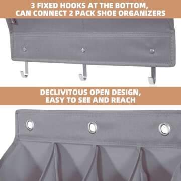 STORAGE MANIAC 2 Pack Over Door Shoe Organizers 12 Large Pockets Hanging Shoe Organizer Shoe Rack Door Closet Shoe Organizer for Wall, Dorm & Narrow Door Storage Shoe Holder Over Door Organizer Grey