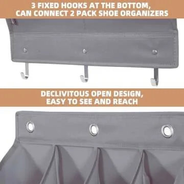 STORAGE MANIAC 2 Pack Over Door Shoe Organizers 12 Large Pockets Hanging Shoe Organizer Shoe Rack Door Closet Shoe Organizer for Wall, Dorm & Narrow Door Storage Shoe Holder Over Door Organizer Grey
