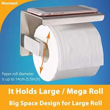 Adhesive Toilet Paper Holder with Shelf for Mega Rolls