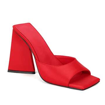 keleimusi Women's Trendy Square Toe Block Heel Dress Mules with Wide Strap