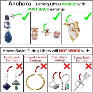 ANCHORA Magic Earring Backs for Heavy Earrings Droopy Ears