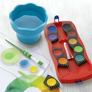 Faber-Castell Clic & Go Portable 12 oz. Paint Water Cup with Brush Holder, Ideal for Art Projects