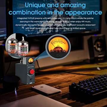 Douk Audio T4 Plus Vacuum Tube Phono Preamplifier, MM/MC Turntable Audio Preamp, GE5654 Headphone Amp with VU Meter for Record Player Home Stereo