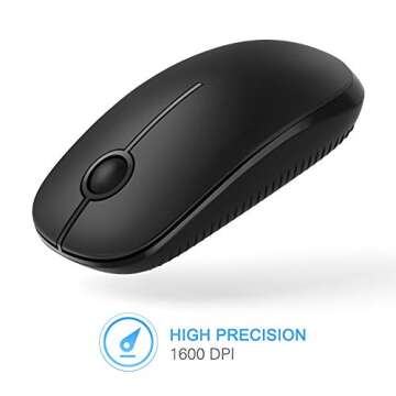 Silent Wireless Mouse, 2.4G Slim Travel Mouse with USB Receiver, Quiet Click Protable Computer Mice for Laptop PC Mac, Comfortable Texture, Black