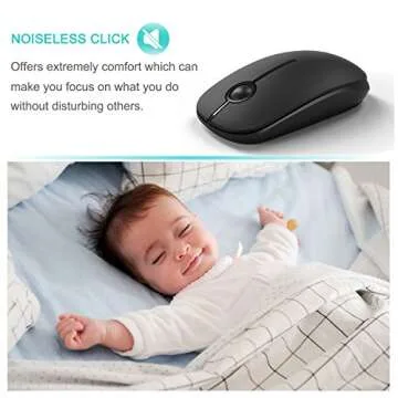 Silent Wireless Mouse, 2.4G Slim Travel Mouse with USB Receiver, Quiet Click Protable Computer Mice for Laptop PC Mac, Comfortable Texture, Black