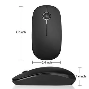 Silent Wireless Mouse, 2.4G Slim Travel Mouse with USB Receiver, Quiet Click Protable Computer Mice for Laptop PC Mac, Comfortable Texture, Black
