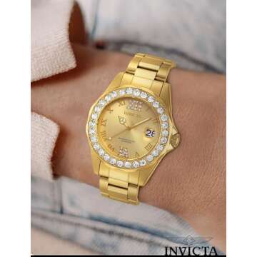 Elegant Invicta Women's 15252 Pro Diver Gold Dial | 18k Stainless Steel Watch