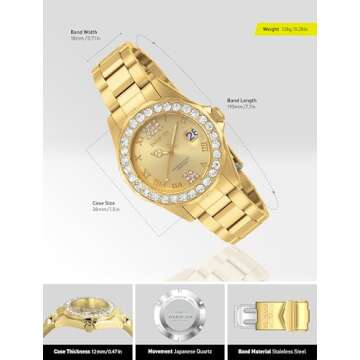 Invicta Women's Pro Diver Gold Dial Crystal Accent Watch