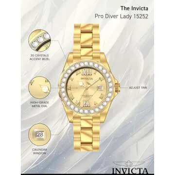 Invicta Women's Pro Diver Gold Dial Crystal Accent Watch