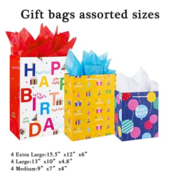 Assorted Birthday Gift Bags with Handles & Tissue Paper