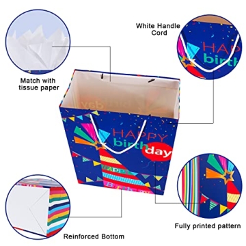 Assorted Birthday Gift Bags with Handles & Tissue Paper