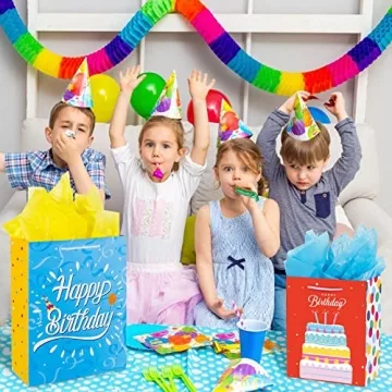 Assorted Birthday Gift Bags with Handles & Tissue Paper