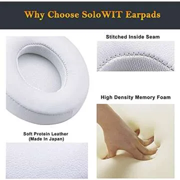 SoloWIT Earpads Cushions Replacement for Beats Solo 2 & Solo 3 Wireless On-Ear Headphones, Solo2 Solo3 Ear Pads with Soft Protein Leather, Added Thickness - (White)