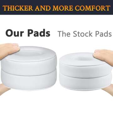 SoloWIT Earpads Cushions Replacement for Beats Solo 2 & Solo 3 Wireless On-Ear Headphones, Solo2 Solo3 Ear Pads with Soft Protein Leather, Added Thickness - (White)