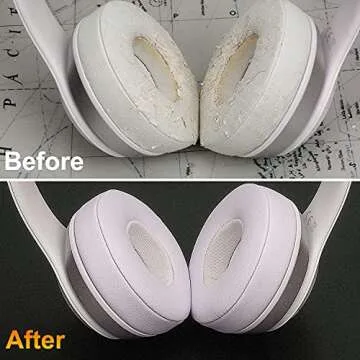 SoloWIT Earpads Cushions Replacement for Beats Solo 2 & Solo 3 Wireless On-Ear Headphones, Solo2 Solo3 Ear Pads with Soft Protein Leather, Added Thickness - (White)