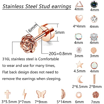 18 Pairs Stainless Steel Stud Earrings Set for All Occasions