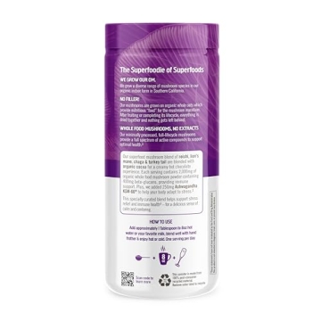 OM Mushroom Superfood Hot Chocolate Blend Mushroom Powder, 8.47 Ounce Canister, 30 Servings, Dutch Cocoa, 2g of Sugar, 25 Calories, Lion's Mane, Reishi, Chaga, Turkey Tail, Focus and Stress Support