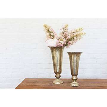 Accent Decor Distressed Gold Metal Compote Bowl | Gold Compote Vase l Lita Metal Vase l Indoor and O...
