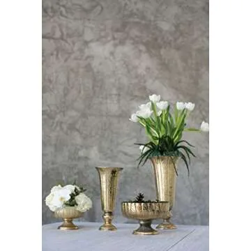 Accent Decor Distressed Gold Metal Compote Bowl | Gold Compote Vase l Lita Metal Vase l Indoor and Outdoor Compote for Any Event