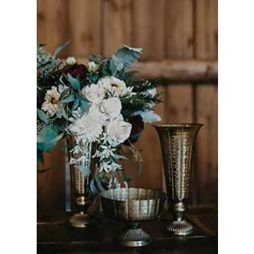 Accent Decor Distressed Gold Metal Compote Bowl | Gold Compote Vase l Lita Metal Vase l Indoor and Outdoor Compote for Any Event