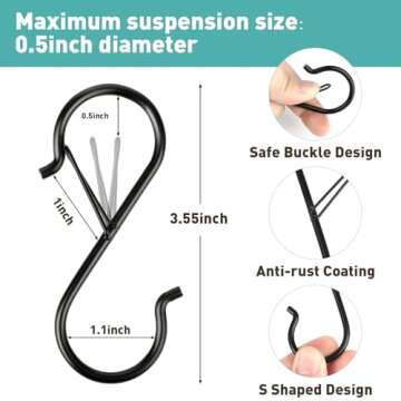 20 Pcs S Hooks for Hanging Heavy Duty, 3.5-inch Heavy Duty Metal S Hooks with Safety Buckle, S Shape...