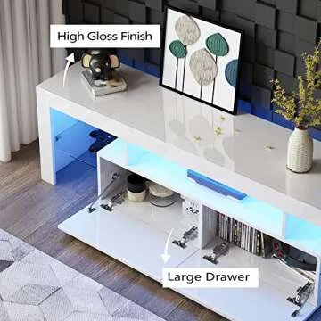 SANYOAC LED White TV Stand for 75 Inch, Center Table for Living Room, LED Light TV Console Table with Storage and Shelves for Living Room Bedroom (63 inch, White)