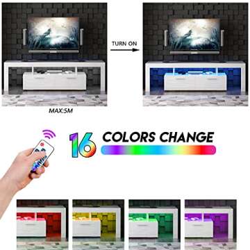 SANYOAC LED White TV Stand for 75 Inch, Center Table for Living Room, LED Light TV Console Table with Storage and Shelves for Living Room Bedroom (63 inch, White)